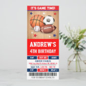 Custom All Star Sports Ticket Geburtstag Einladung (Stehend Vorderseite)