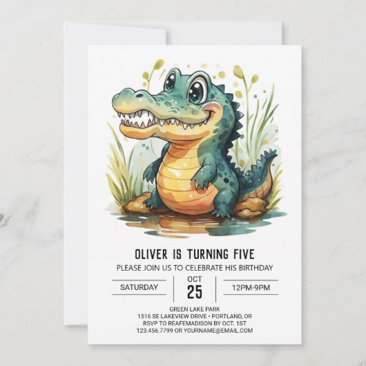 Custom Alligator Crocodile Geburtstag Einladung (Vorderseite)