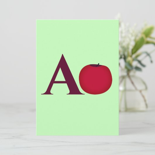 Custom Alphabet Letter A Apple Einladung (Stehend Vorderseite)