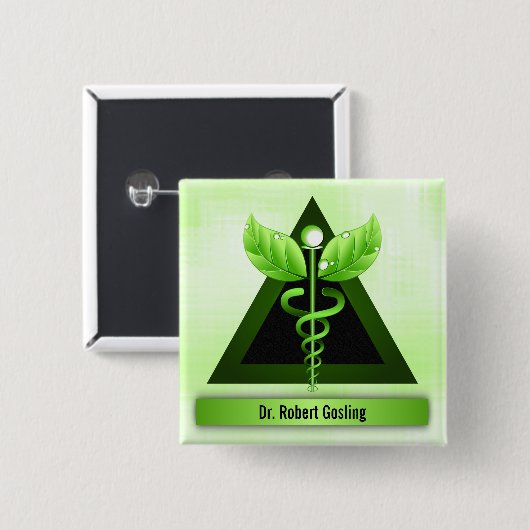 Custom Alternative Medicine Green Caduceus Button (Vorne & Hinten)