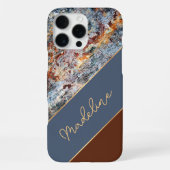 Custom Amber Brown Dark Blue Chic Marmormuster Mus iPhone Hülle (Rückseite)