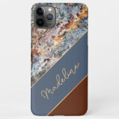 Custom Amber Brown Dark Blue Chic Marmormuster Mus iPhone Hülle (Rückseite)