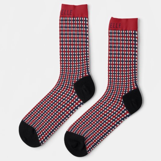 Custom American Flag Red Blue Checkered Socken (Linkes Detail)