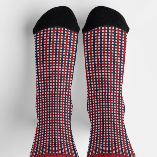 Custom American Flag Red Blue Checkered Socken (Oben)