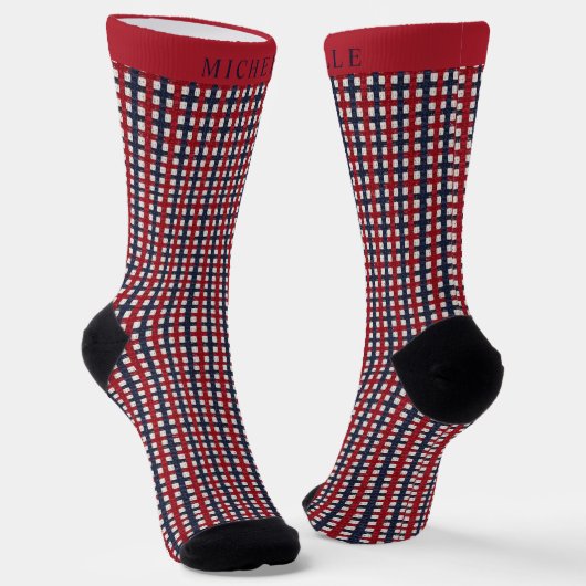 Custom American Flag Red Blue Checkered Socken (Gewinkelt)