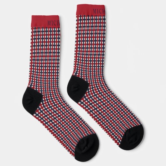 Custom American Flag Red Blue Checkered Socken (Rechts)