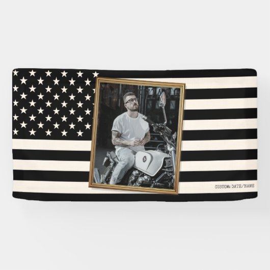 Custom American Flag with Your Photo, Dorm Decor Banner (Horizontal)