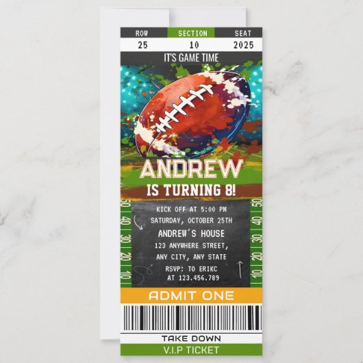 Custom American Football Ticket Geburtstagsparty Einladung (Vorderseite)
