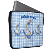 Custom Anchor and Rope Blue Gingham Laptopschutzhülle (Vorne Rechts)