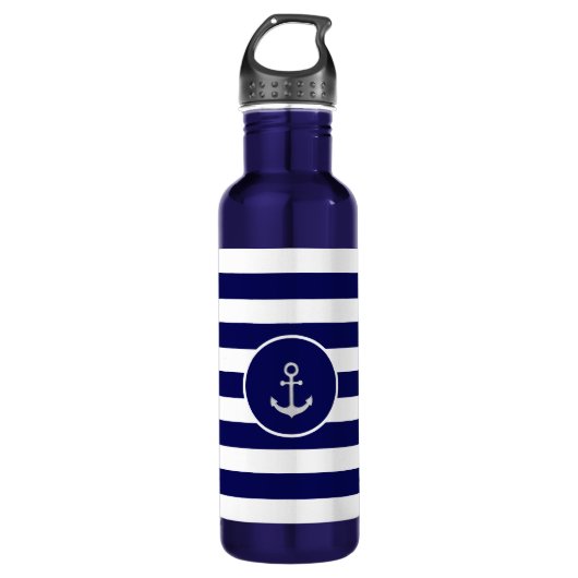 Custom Anchor on Navy Blue & White Striping Edelstahlflasche (Vorderseite)