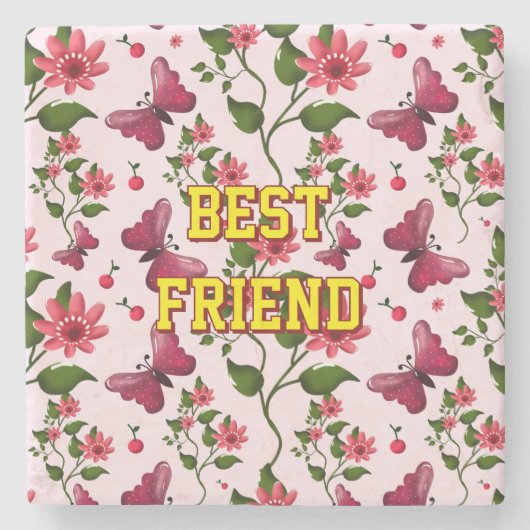 Custom and personalized floral Butterfly pattern  Steinuntersetzer (Vorderseite)