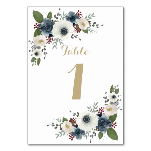 Custom Anemone Bouquet Tischnummer Card (Rückseite)