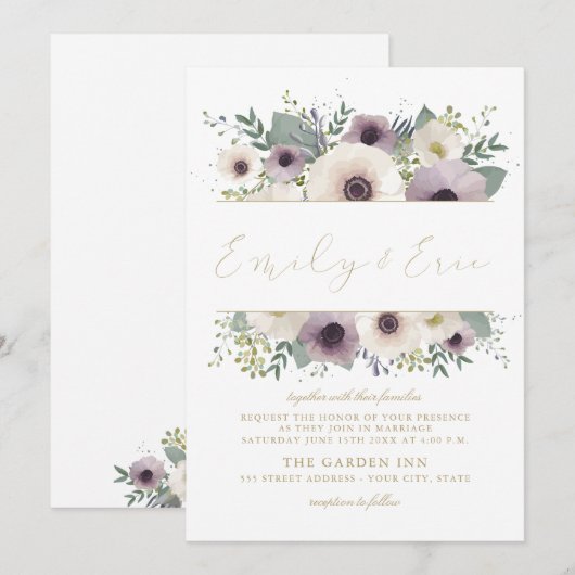 Custom Anemone Bouquet Wedding Einladung (Vorne/Hinten)