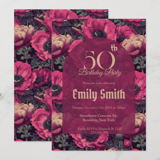 Custom Anemones Fantasy Boho Birthday Einladung (Vorne/Hinten)