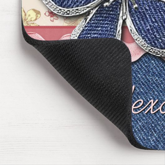 Custom Angesagt Denim Jeans Niedlich Pastell Blume Mousepad (Ecke)