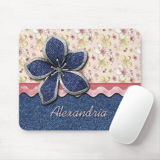 Custom Angesagt Denim Jeans Niedlich Pastell Blume Mousepad (Mit Mouse)