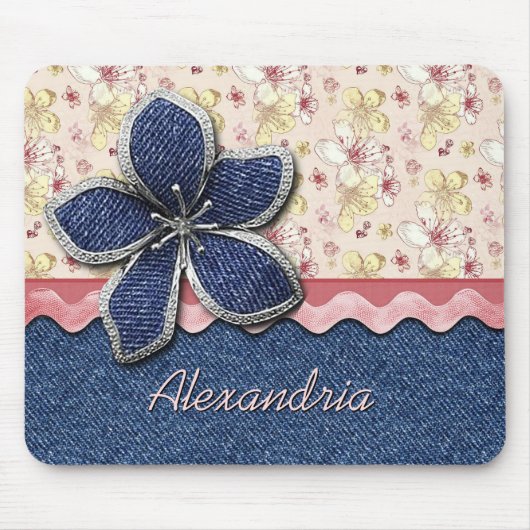 Custom Angesagt Denim Jeans Niedlich Pastell Blume Mousepad (Vorne)