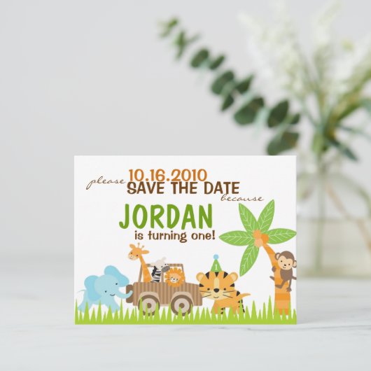 Custom Animal Safari Save the Date Ankündigungspostkarte (Stehend Vorderseite)