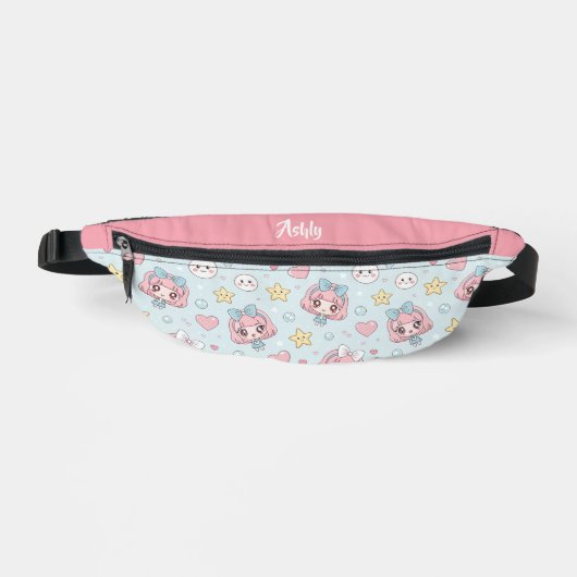 Custom Anime Kawaii with Hearts and Star Bauchtasche (Vorderseite)
