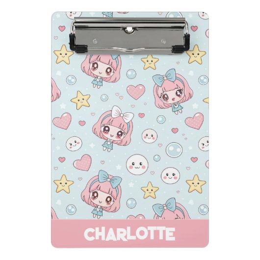 Custom Anime Kawaii with Hearts and Star Mini Klemmbrett (Vorderseite)