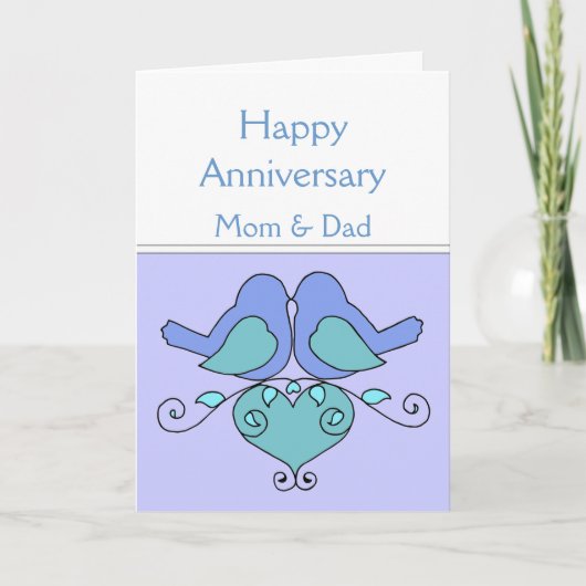 Custom Anniversary Bird Couple Kiss Blumenherz Karte (Vorderseite)