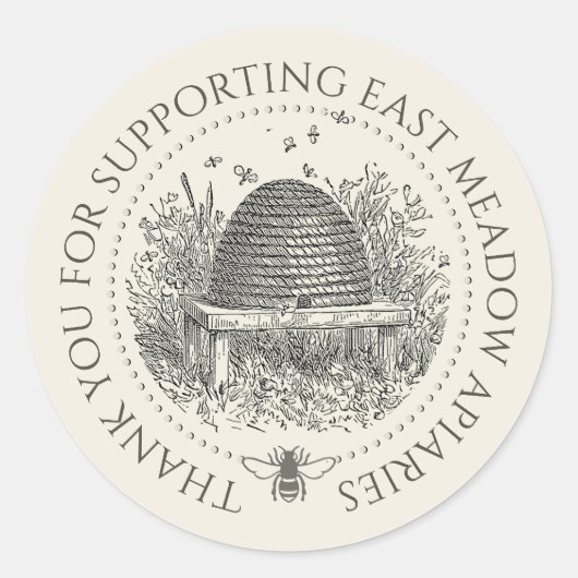 Custom Apiary Vielen Dank Label Skep mit Bienen Runder Aufkleber (Vorderseite)