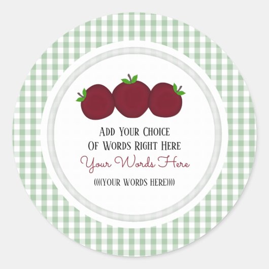 Custom Apple Gingham Classic Round Sticker (Vorderseite)