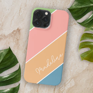 Custom Apple Green Blush Coral Orange Blue Streife iPhone 15 Pro Max Hülle