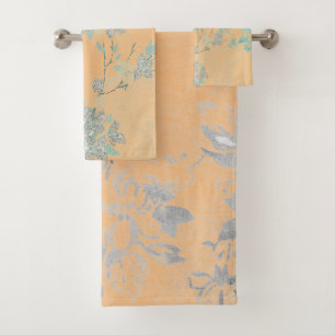 CUSTOM APRICOT SILVER FLORAL BADEZIMMER TOWEL SET