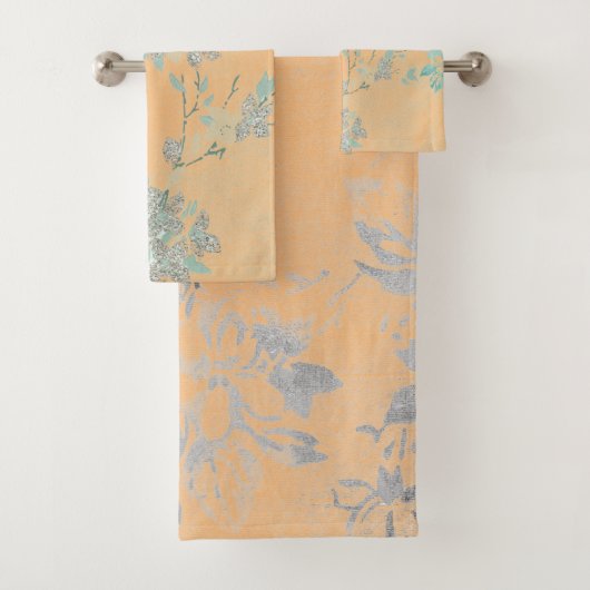 CUSTOM APRICOT SILVER FLORAL BADEZIMMER TOWEL SET (Insitu)