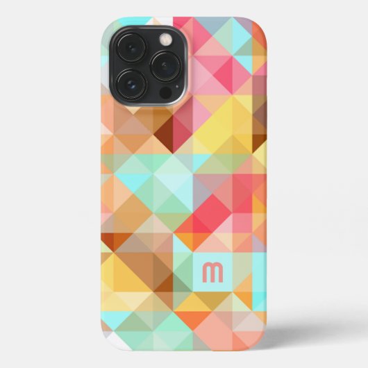 Custom Aqua Blue Peach Blush Pink Polygon Muster iPhone Hülle (Rückseite)