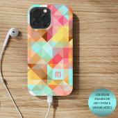 Custom Aqua Blue Peach Blush Pink Polygon Muster iPhone Hülle