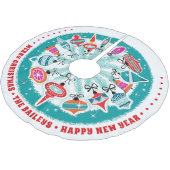 Custom Aqua Border Retro Ornamente Polyester Weihnachtsbaumdecke (Schrägansicht)