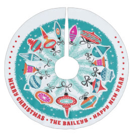 Custom Aqua Border Retro Ornamente Polyester Weihnachtsbaumdecke