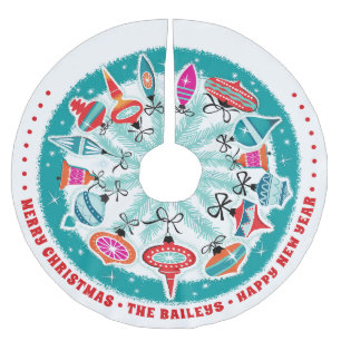 Custom Aqua Border Retro Ornamente Polyester Weihnachtsbaumdecke