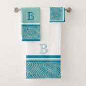 Custom Aqua Turquoise Blue Taupe Lines Art Collect Badhandtuch Set (Insitu)