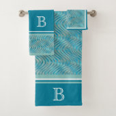 Custom Aqua Turquoise Blue Taupe Lines Art Collect Badhandtuch Set (Insitu)