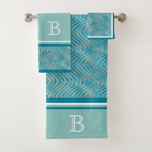 Custom Aqua Turquoise Blue Taupe Lines Art Collect Badhandtuch Set