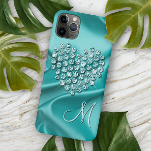 Custom Aqua Turquoise Diamonds Liebe Herzmuster Case-Mate iPhone Hülle