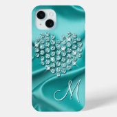 Custom Aqua Turquoise Diamonds Liebe Herzmuster Case-Mate iPhone Hülle (Rückseite)