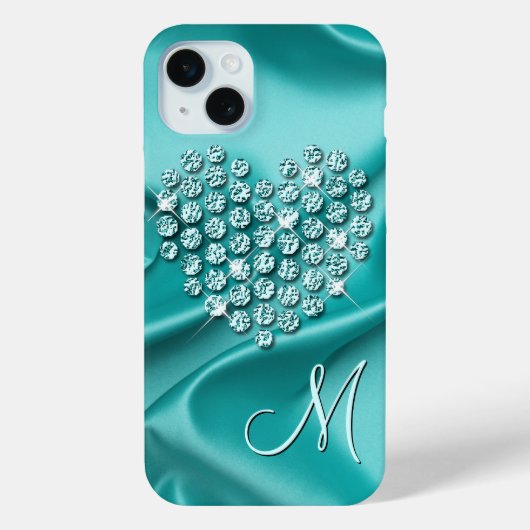 Custom Aqua Turquoise Diamonds Liebe Herzmuster Case-Mate iPhone Hülle (Rückseite)