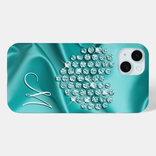 Custom Aqua Turquoise Diamonds Liebe Herzmuster Case-Mate iPhone Hülle (Rückseite (Horizontal))