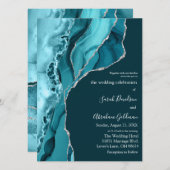 Custom Aquamarin Agate Silver Glitzer Wedding Einladung (Vorne/Hinten)