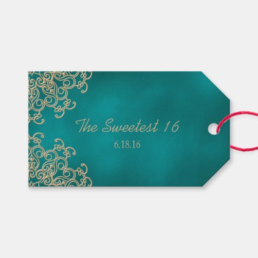 Custom Aquamarin and Gold Indian Style Vielen Dank Geschenkanhänger (Vorderseite (Horizontal))