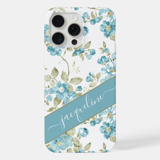 Custom Aquamarin Aqua Blue Sage Grüne Blume Kunst iPhone Hülle (Rückseite)