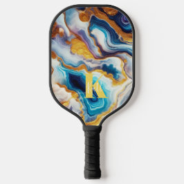 Custom Aquamarin Aqua Golden Agate Monogram Pickleball Schläger