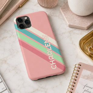 Custom Aquamarin Blue Aqua Coral Lime Green Stripe Case-Mate iPhone Hülle
