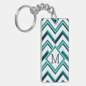 Custom Aquamarin Blue Aqua Türkis Green Zigzag Kun Schlüsselanhänger (Vorderseite links)