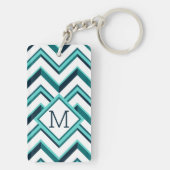 Custom Aquamarin Blue Aqua Türkis Green Zigzag Kun Schlüsselanhänger (Rückseite)