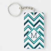 Custom Aquamarin Blue Aqua Türkis Green Zigzag Kun Schlüsselanhänger (Vorderseite)